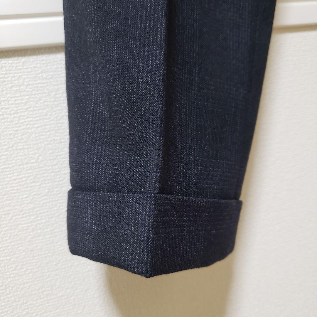 極美品】EDIFICEエディフィス/チェック柄/裾ダブルスラックス44ネイビー