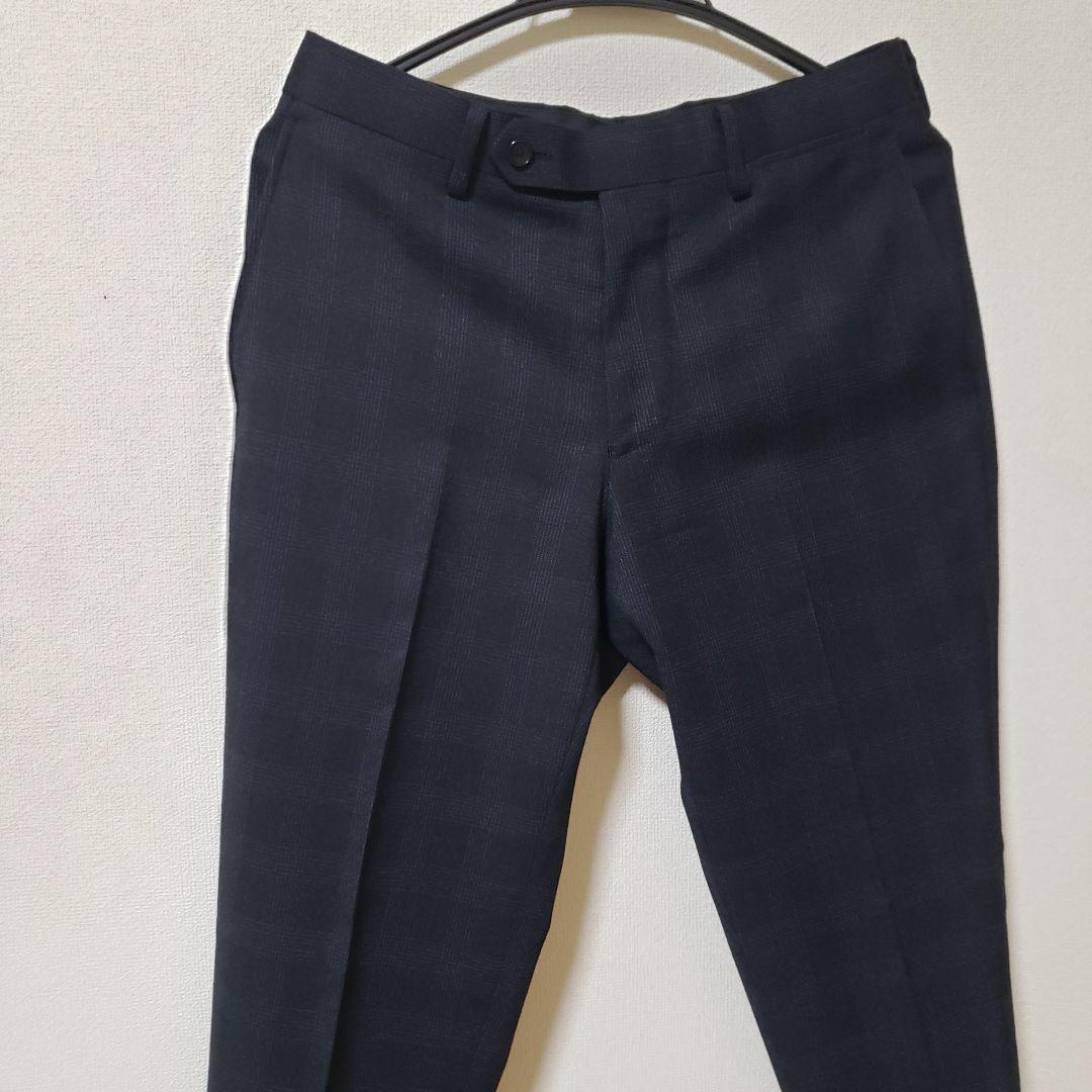 極美品】EDIFICEエディフィス/チェック柄/裾ダブルスラックス44ネイビー