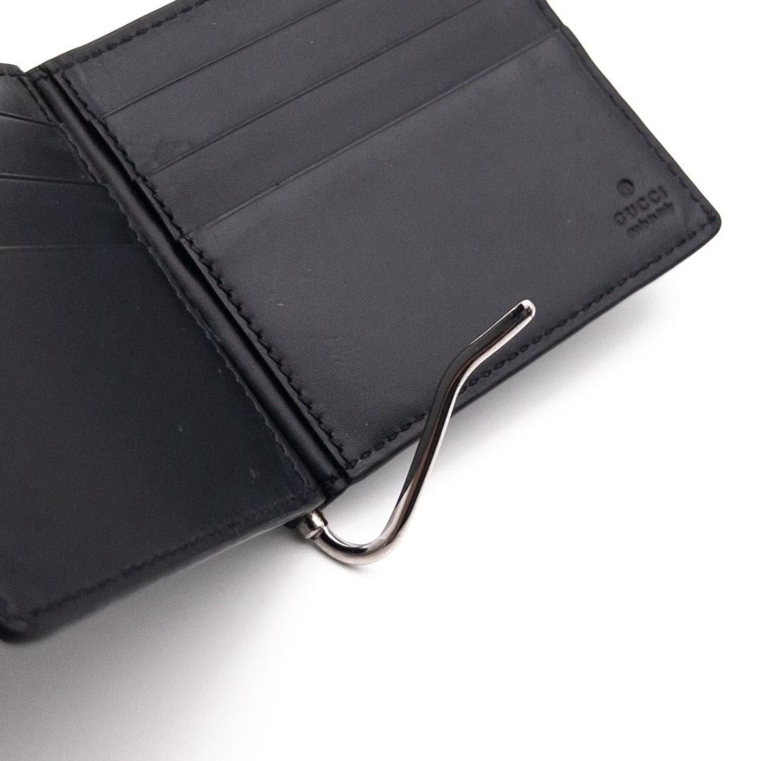 【極美品】GUCCI シマ　マネークリップ　黒　レザー