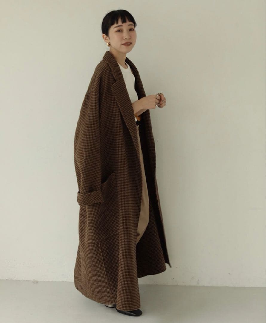 ブラウン チェック柄 ロングコート