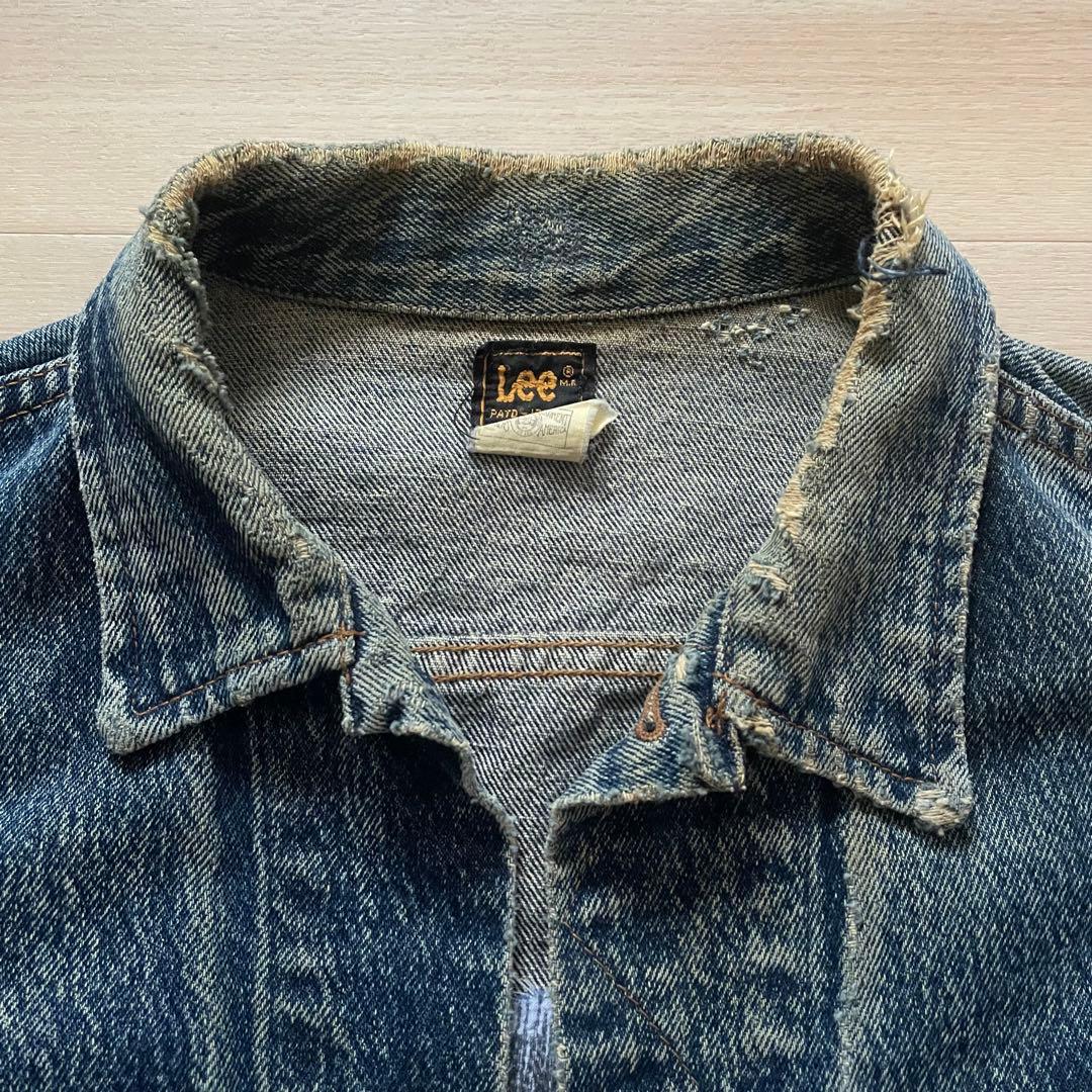 80s Lee 220-J Denim Jacket BORO 右綾 LARGE