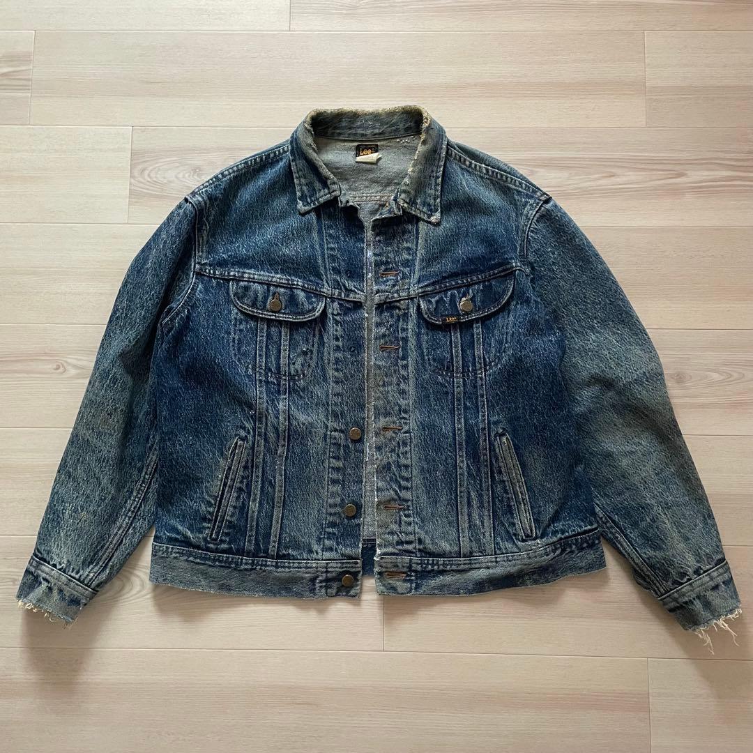 80s Lee 220-J Denim Jacket BORO 右綾 LARGE