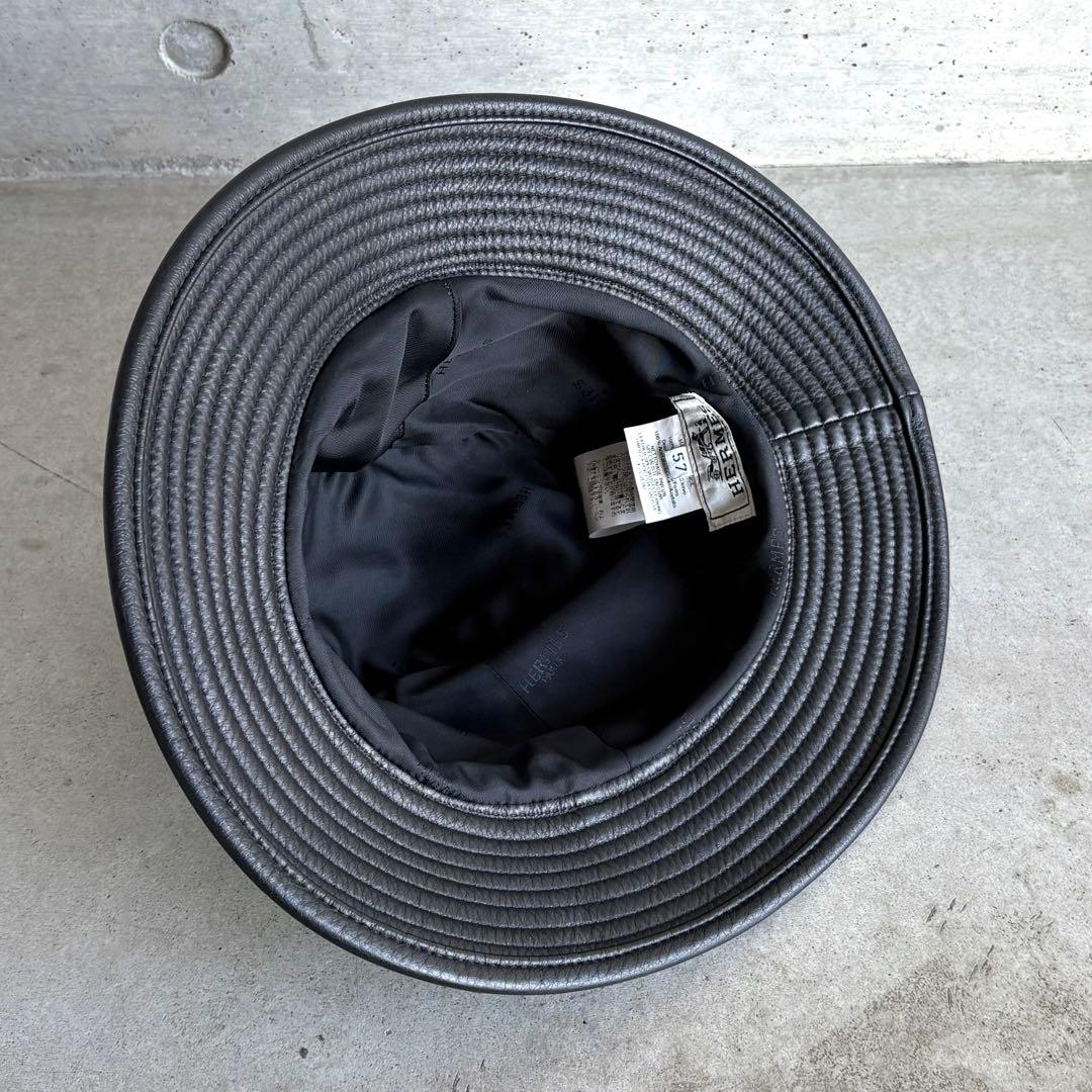 美品 HERMES ディアスキン レザーハット 57 ブラック
