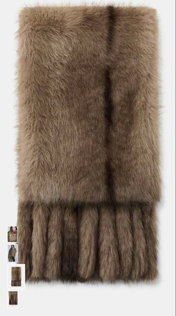 大人気　即完売商品　フェイクファーフリンジ付きプレーンスカーフ