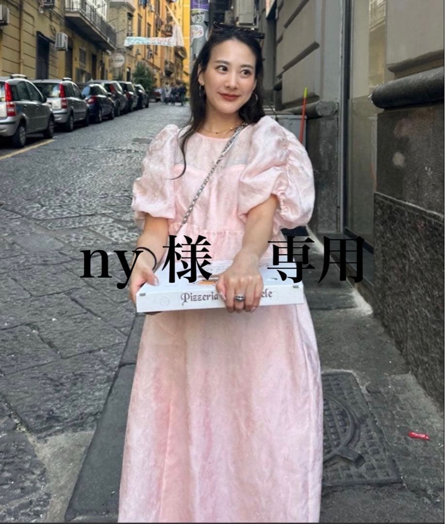 【ANDRESD】バブルスリーブジャガードドレス　ピンク（Sサイズ〕