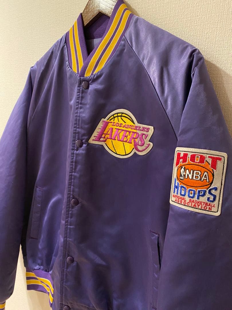 90s　chalk line　サテン　スタジャン　レイカーズUSA製　L