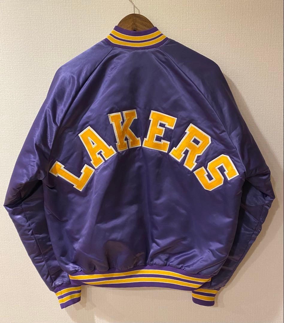 90s　chalk line　サテン　スタジャン　レイカーズUSA製　L