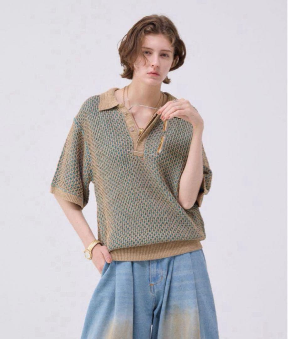 soerte マルチカラージャガーニットポロ　サイズ2