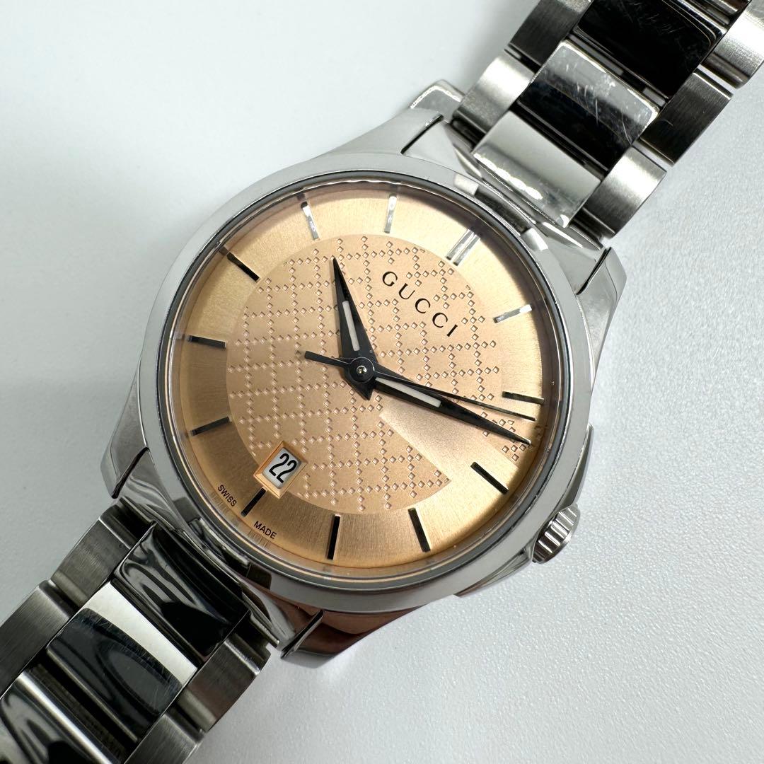 【美品】GUCCI 腕時計 126.5 シルバー ピンクゴールド G ロゴ