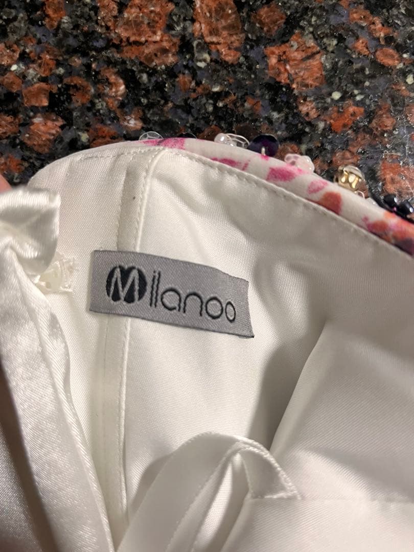 【美品】ロングドレス　ピンク花柄　演奏会　ベアトップ　編み上げ