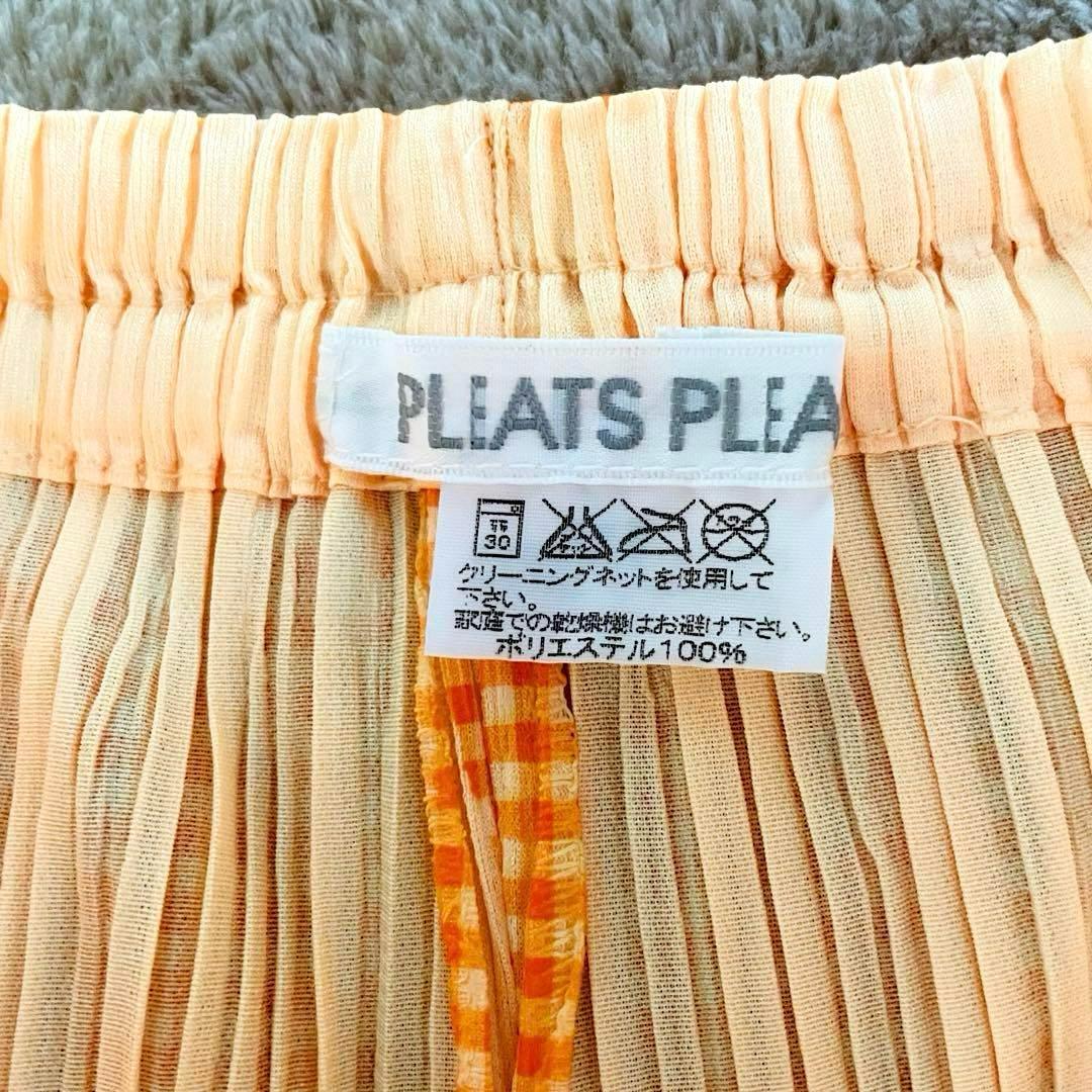 ✨未使用級✨プリーツプリーズ オレンジチェック フルレングス 裾フレアパンツ ２