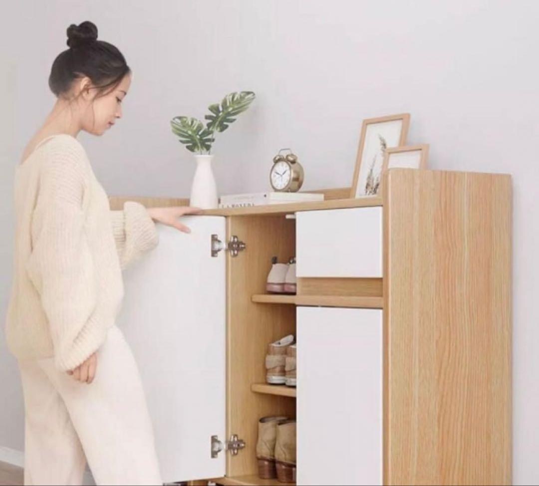 木製北欧シューズボックス 下駄箱 靴箱 ナチュラル ホワイト 北欧