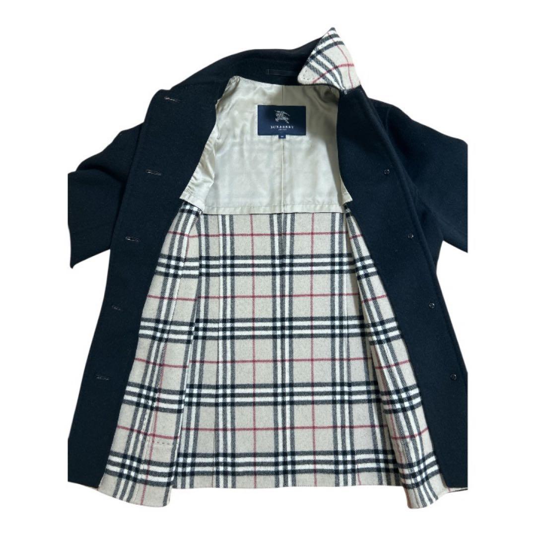 【美品】BURBERRYバーバリー黒ウールコート、カシミヤ混ノバチェックメンズM