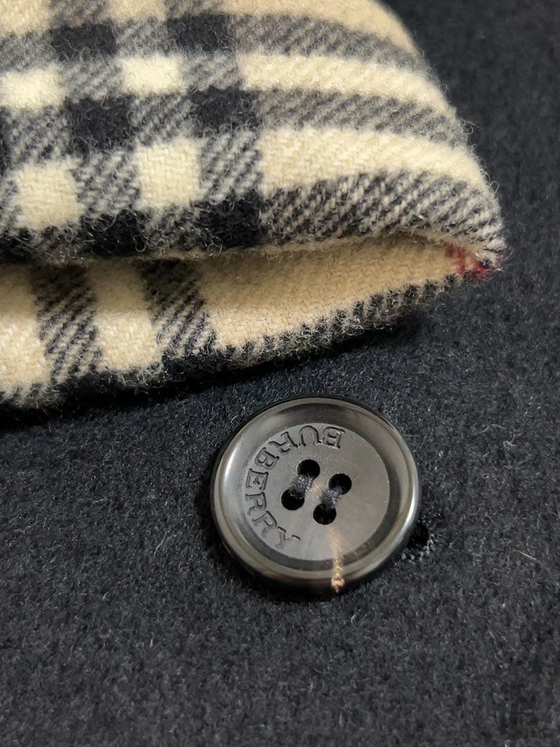 【美品】BURBERRYバーバリー黒ウールコート、カシミヤ混ノバチェックメンズM