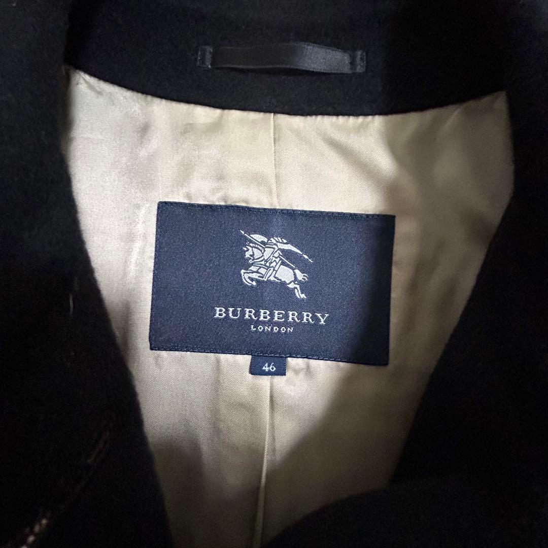 【美品】BURBERRYバーバリー黒ウールコート、カシミヤ混ノバチェックメンズM