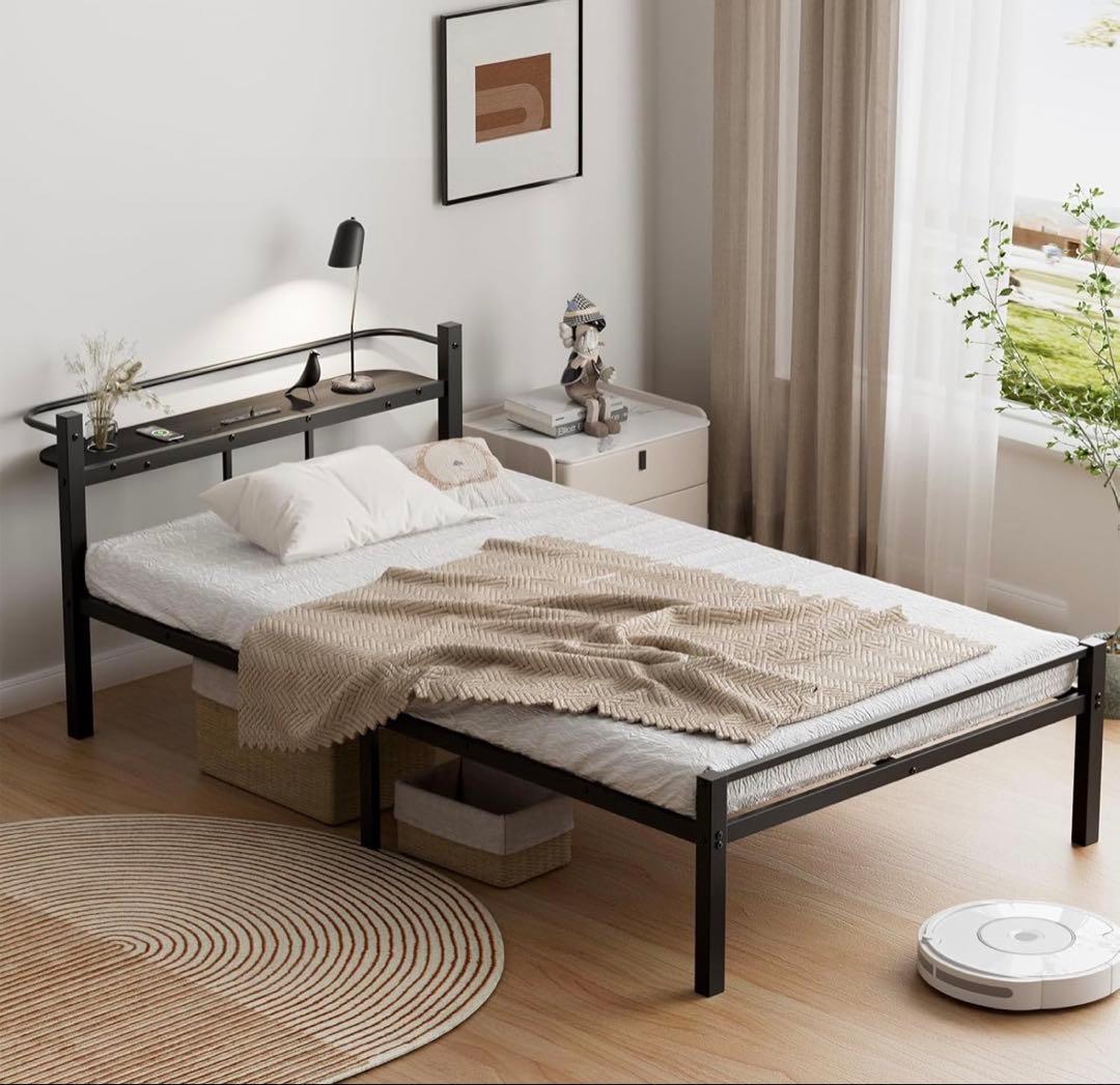 ♡さあや♡ ベッドフレーム シングル ベッド2口コンセント パイプベッド