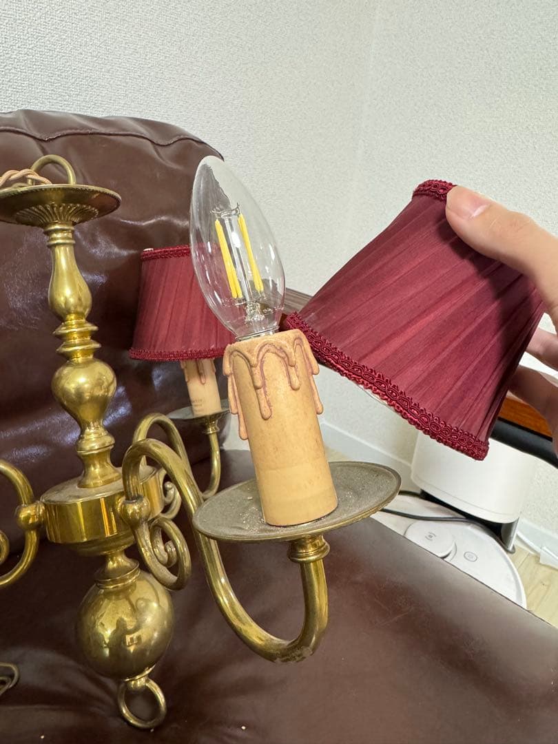 シャンデリア 3灯 赤 金