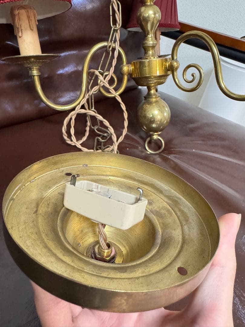 シャンデリア 3灯 赤 金