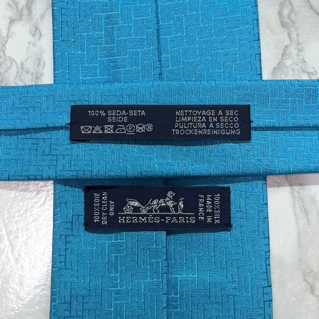 ✨極美品✨ 現行タグ HERMES ネクタイ シルク100% ファソネH 水色