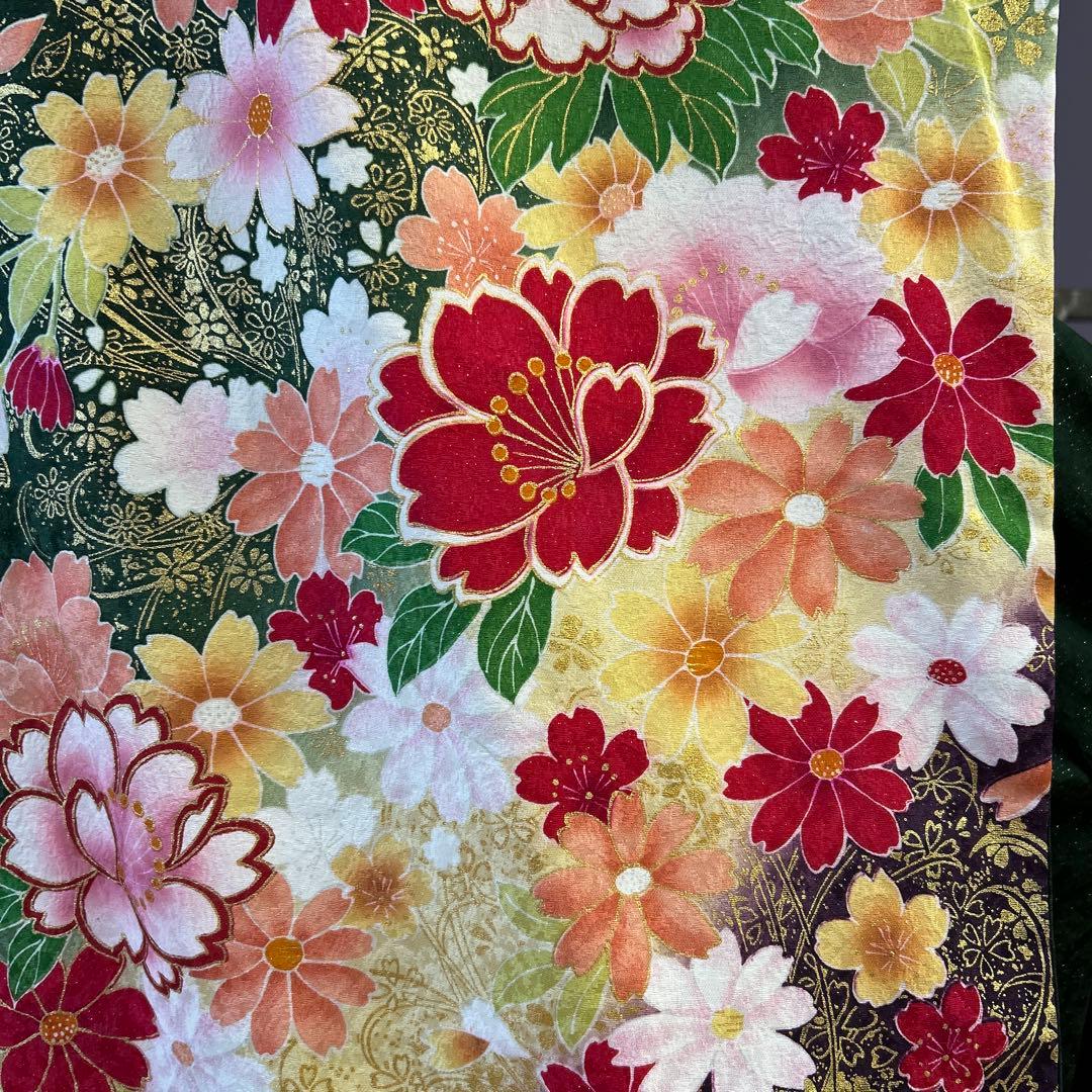 《美品》振袖　単品 No.366 深緑　中振袖155〜165cm