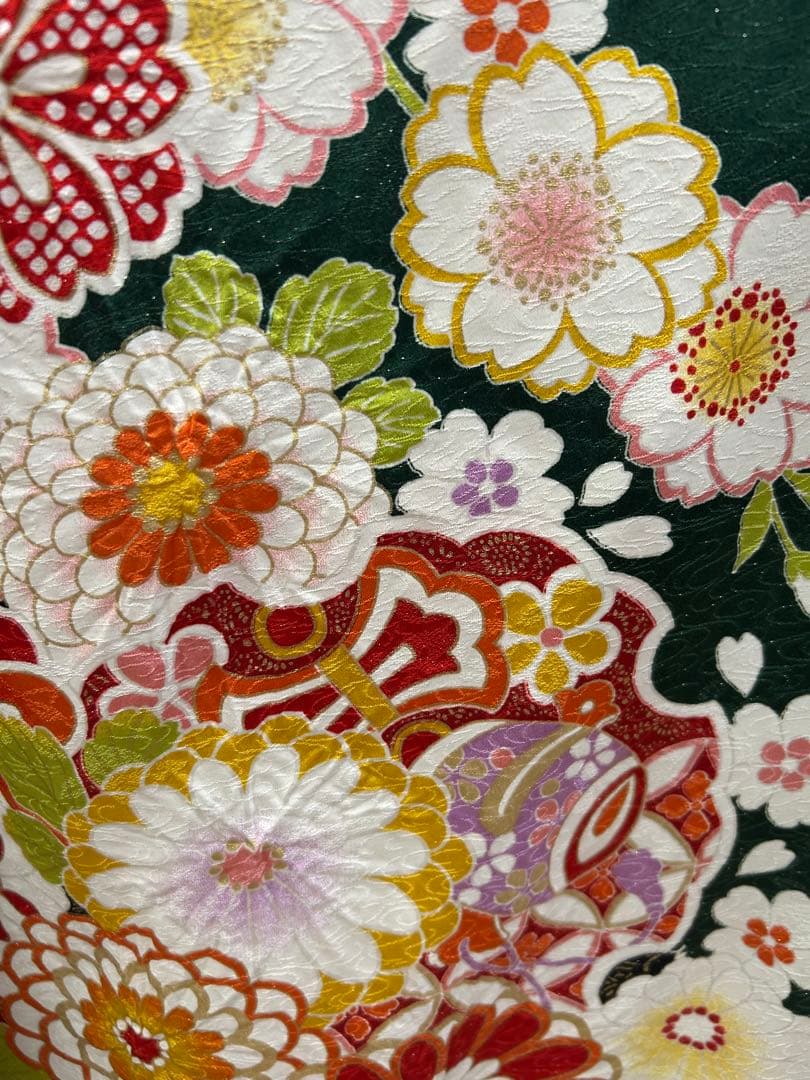 《美品》振袖　単品 No.366 深緑　中振袖155〜165cm