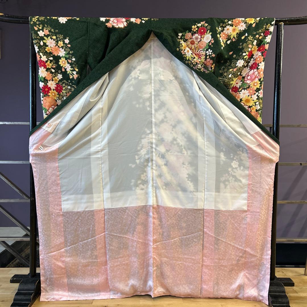 《美品》振袖　単品 No.366 深緑　中振袖155〜165cm