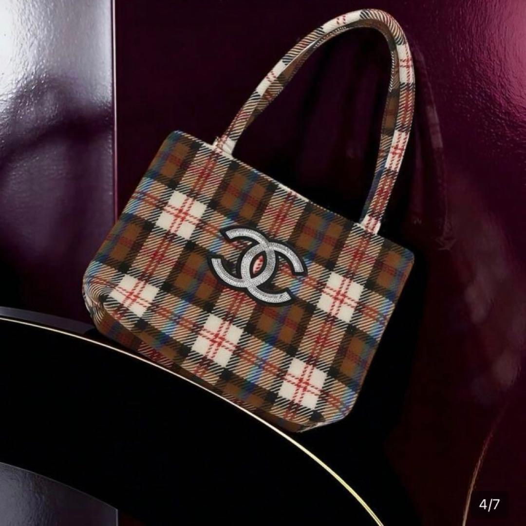 CHANEL チェック柄トートバッグ　スパンコール