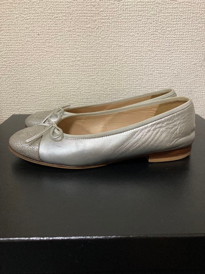 CHANELバレリーナ 35C フラット パンプス シルバー シャネル 美品
