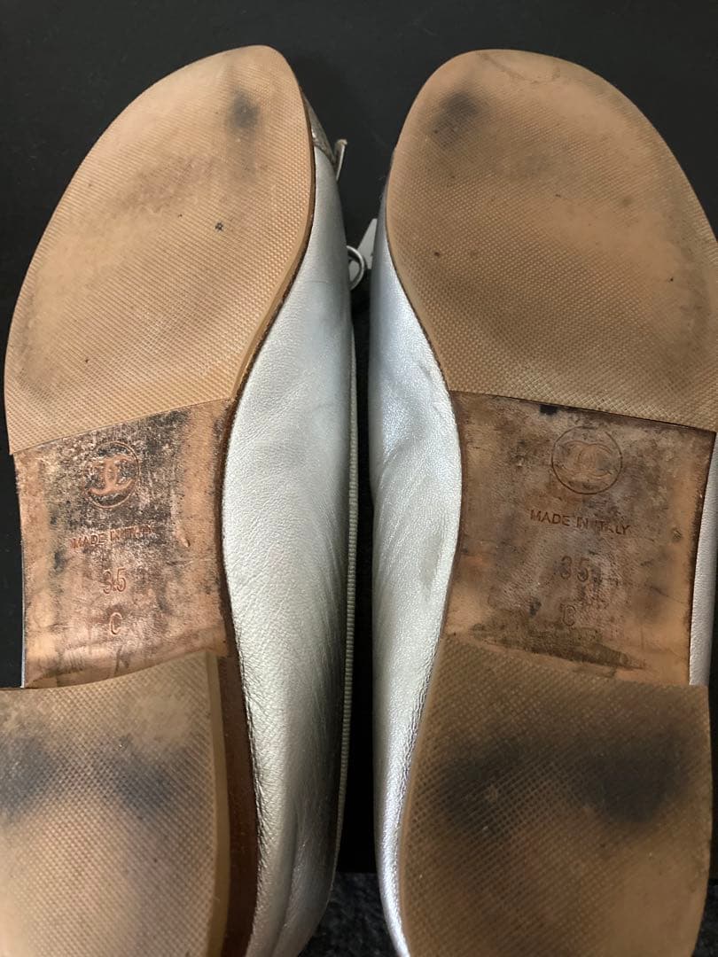 CHANELバレリーナ 35C フラット パンプス シルバー シャネル 美品