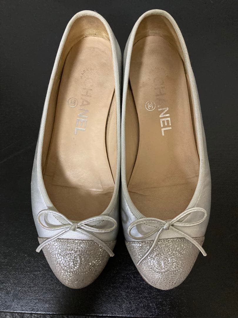 CHANELバレリーナ 35C フラット パンプス シルバー シャネル 美品
