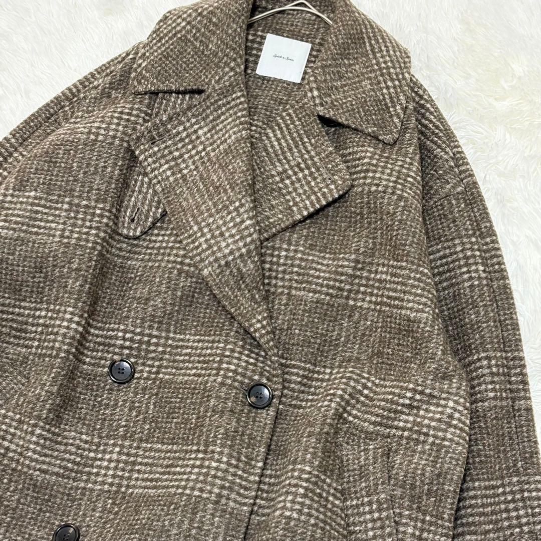 美品✨Spick&Span Wスライバーチェックハーフコート38 ブラウン