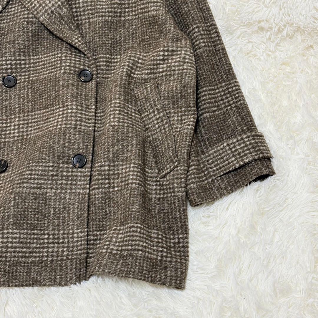 美品✨Spick&Span Wスライバーチェックハーフコート38 ブラウン