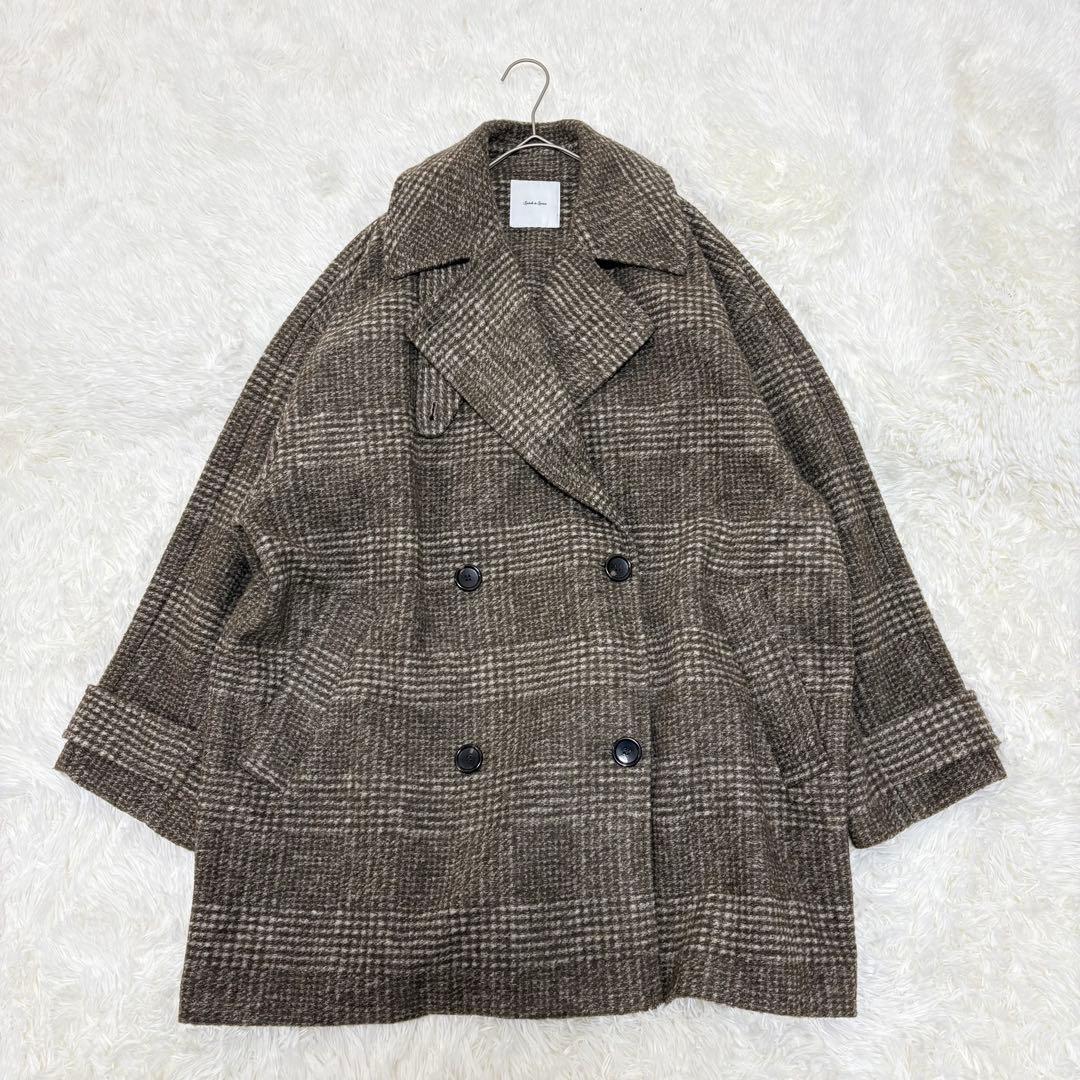 美品✨Spick&Span Wスライバーチェックハーフコート38 ブラウン