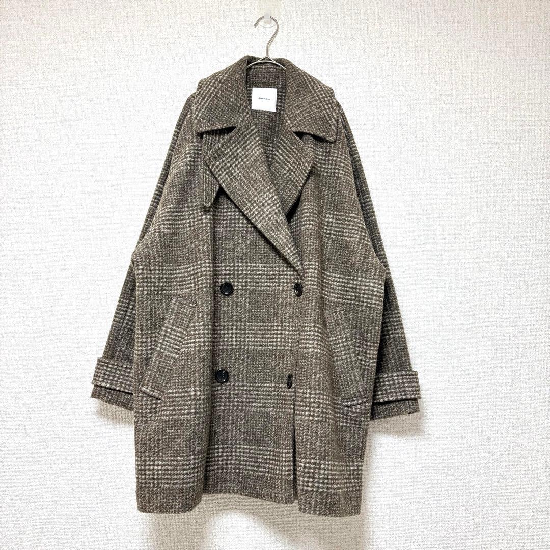 美品✨Spick&Span Wスライバーチェックハーフコート38 ブラウン