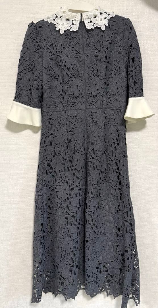 Leja 花柄レースカラースパンコールAラインワンピースドレス