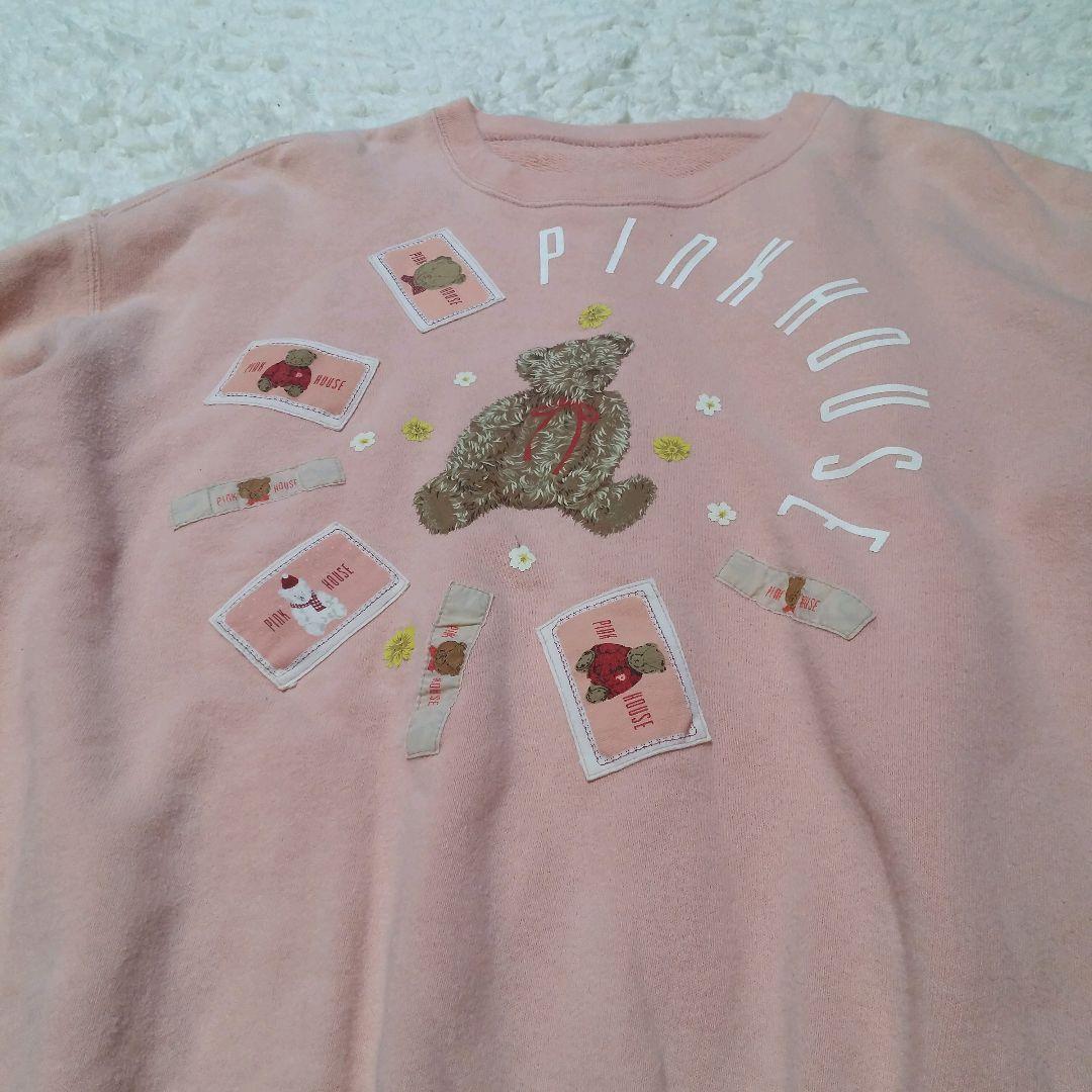 【ピンクハウス】レトロ　トレーナー 前後ワッペン　可愛いクマさん　Lサイズ