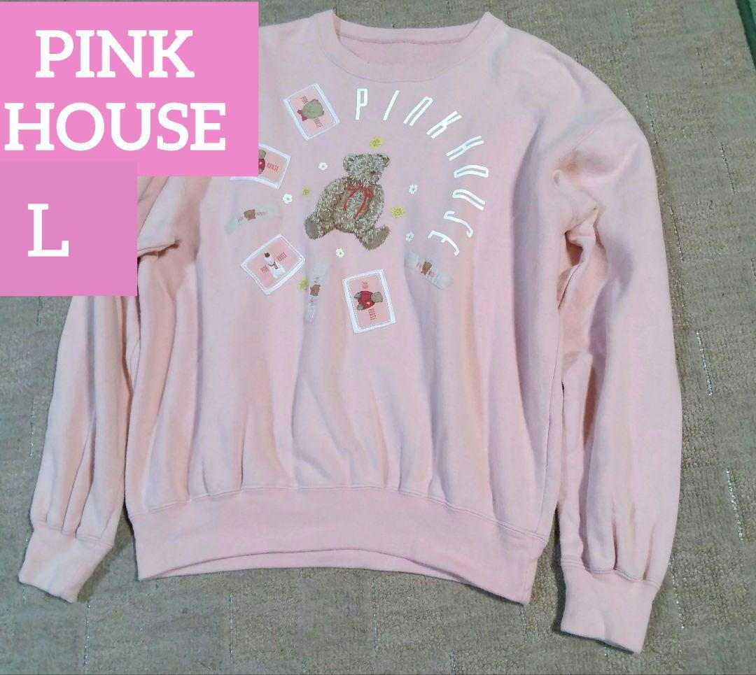 【ピンクハウス】レトロ　トレーナー 前後ワッペン　可愛いクマさん　Lサイズ