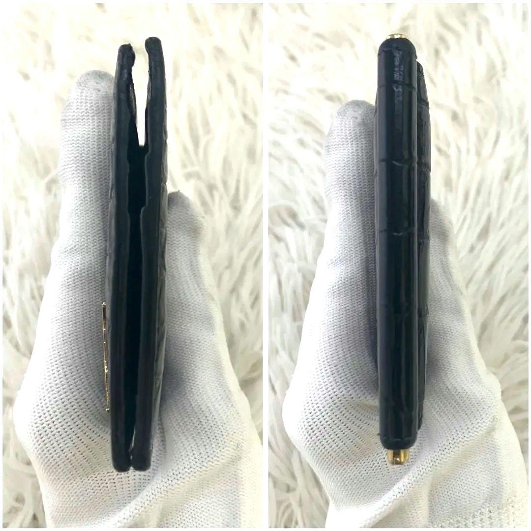 美品✨SAINT LAURENT マネークリップ　クロコ型押し　YSL 黒