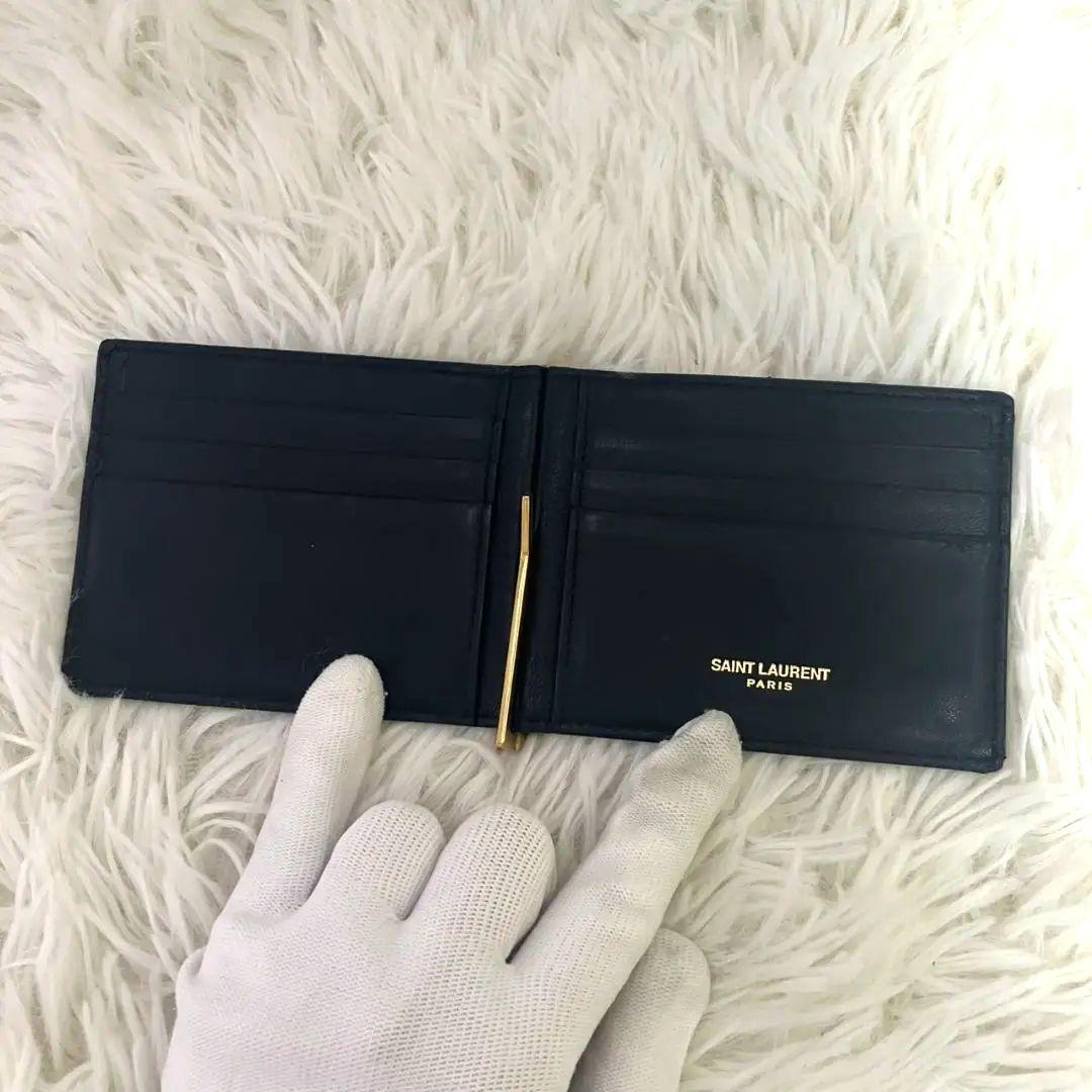 美品✨SAINT LAURENT マネークリップ　クロコ型押し　YSL 黒