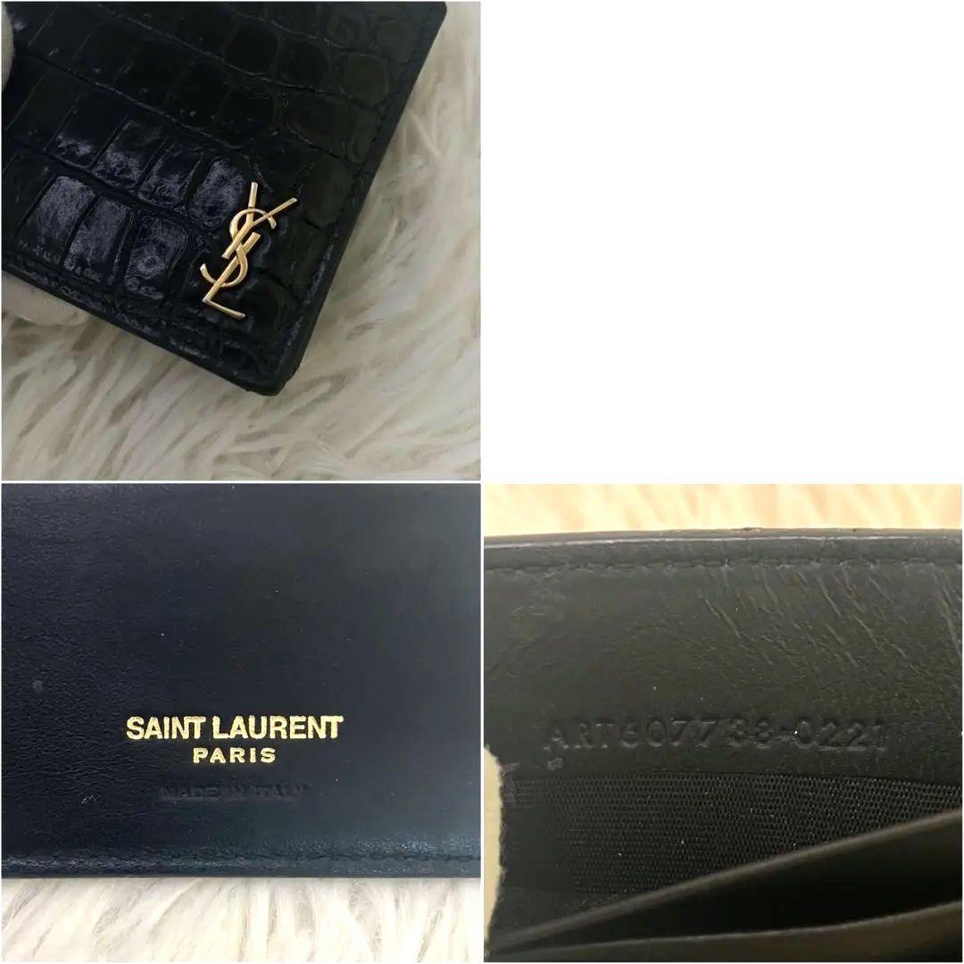 美品✨SAINT LAURENT マネークリップ　クロコ型押し　YSL 黒