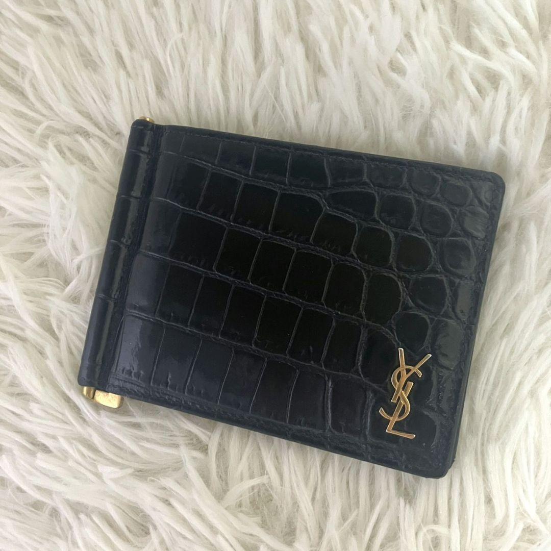 美品✨SAINT LAURENT マネークリップ　クロコ型押し　YSL 黒