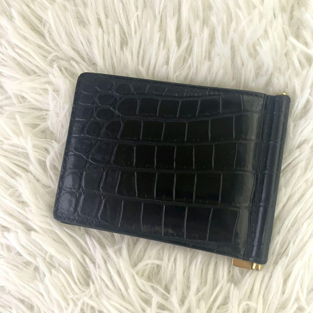 美品✨SAINT LAURENT マネークリップ　クロコ型押し　YSL 黒