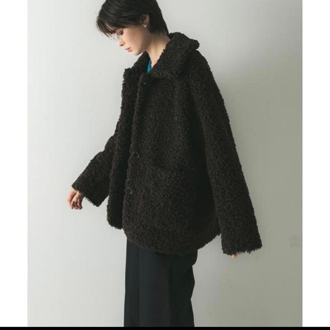 ダークブラウン ボックスシルエット ジャケット