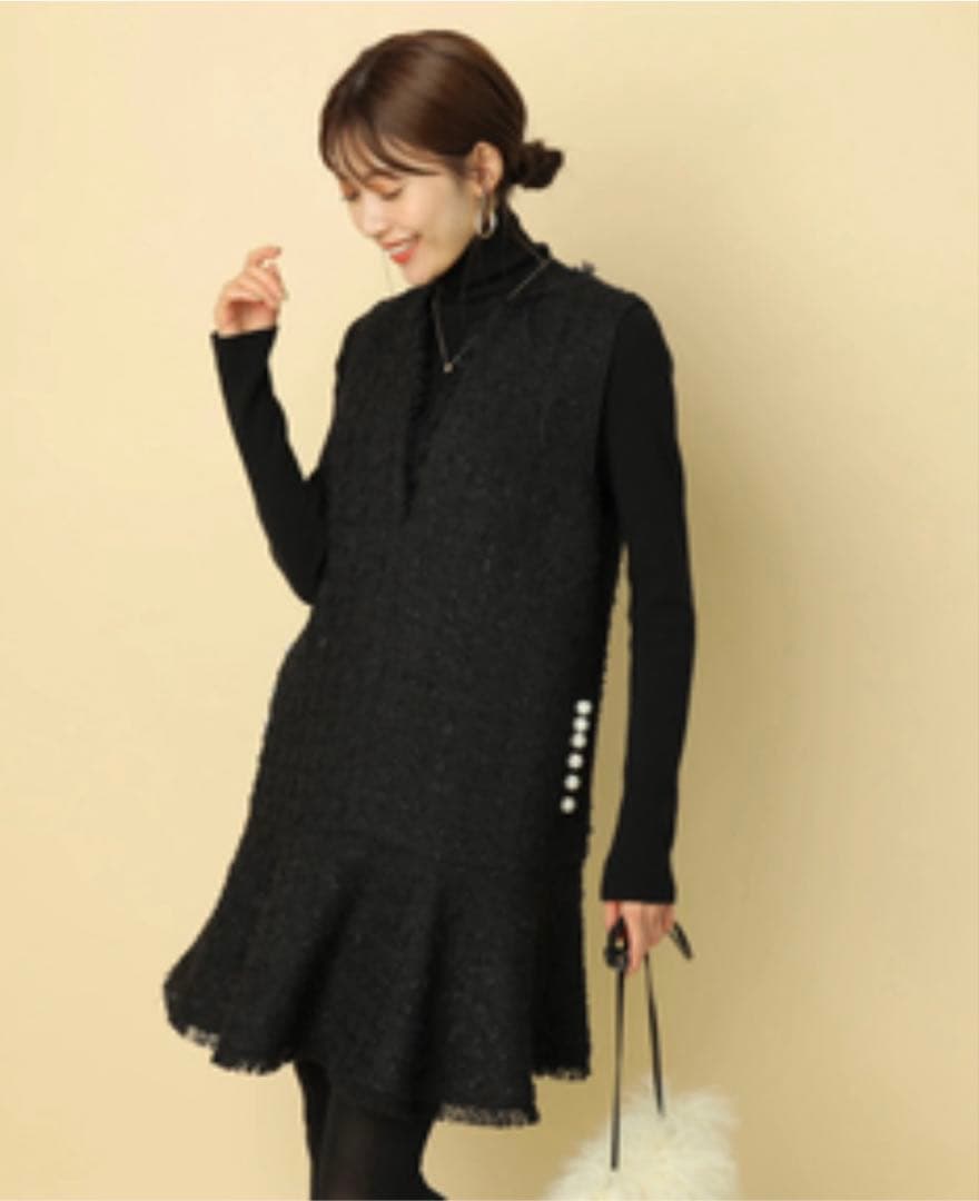 ツイードペプラムミニワンピース