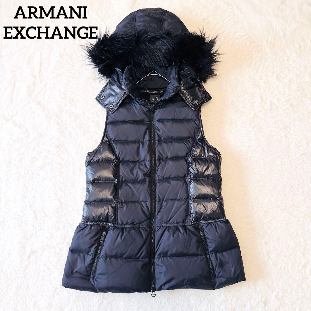アルマーニエクスチェンジ ダウンベスト ファー ベルト フード ブラック M