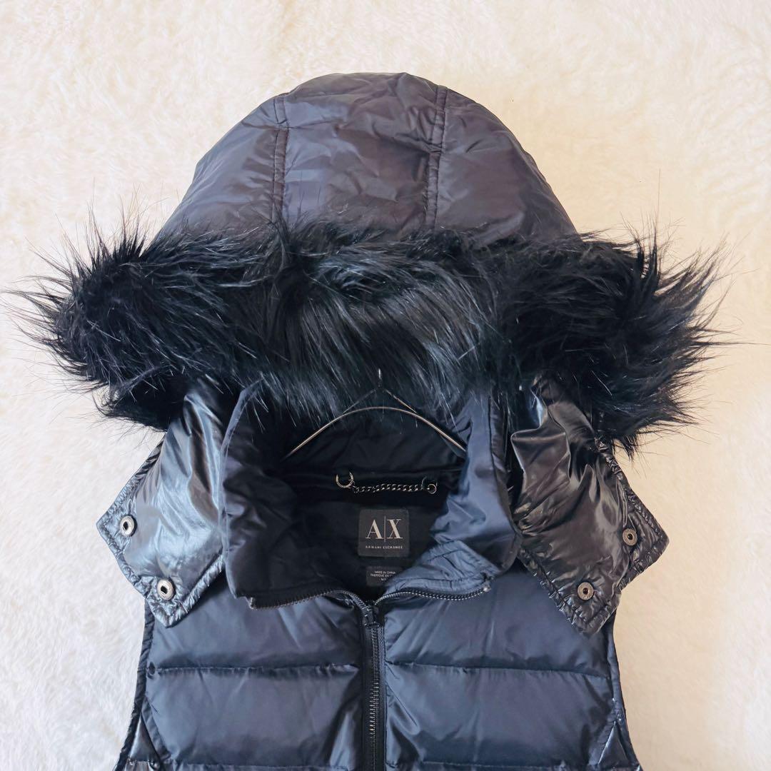 アルマーニエクスチェンジ ダウンベスト ファー ベルト フード ブラック M