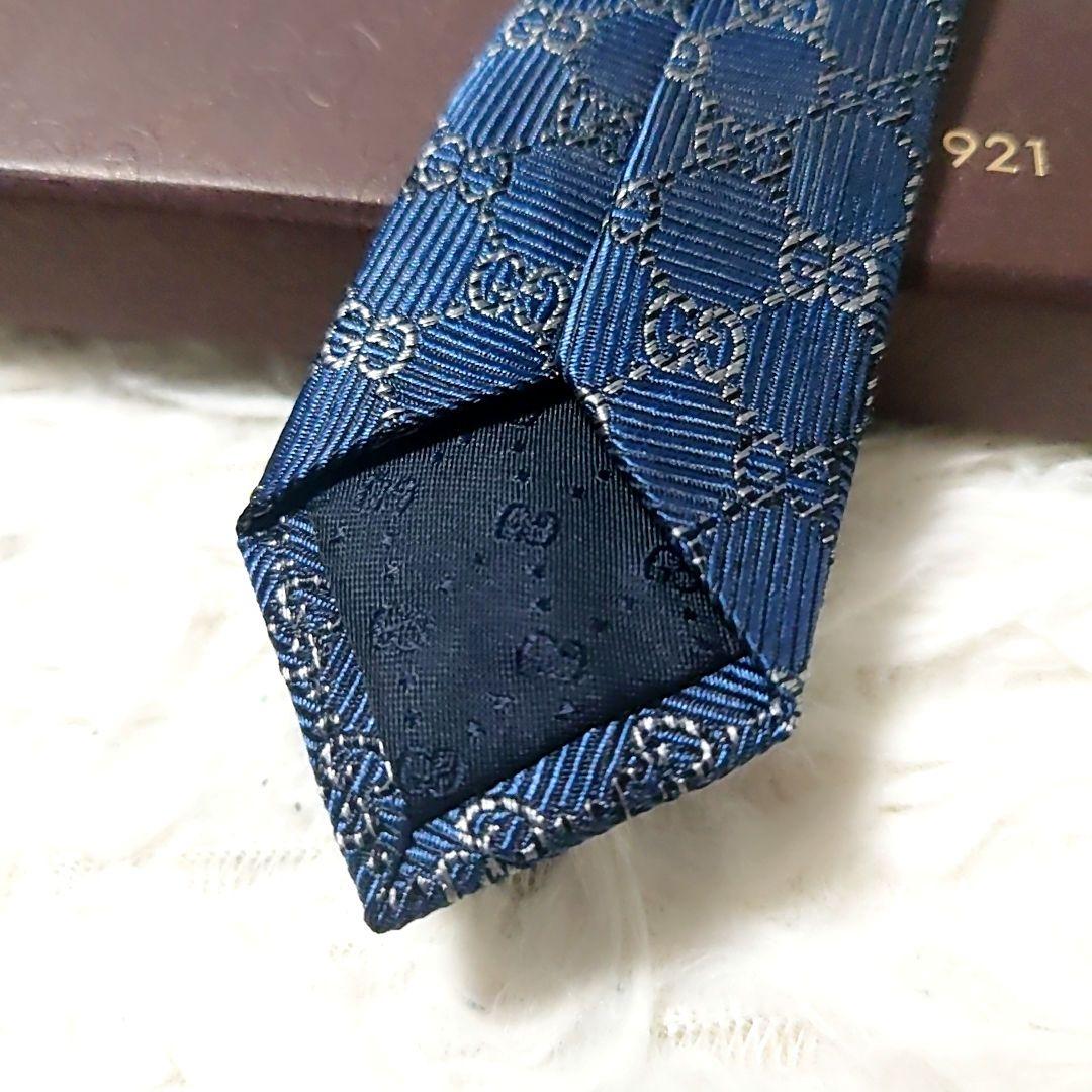 美品 希少 細身 ✨️ GUCCI ネクタイ GG柄✕幾何学模様 ネイビー