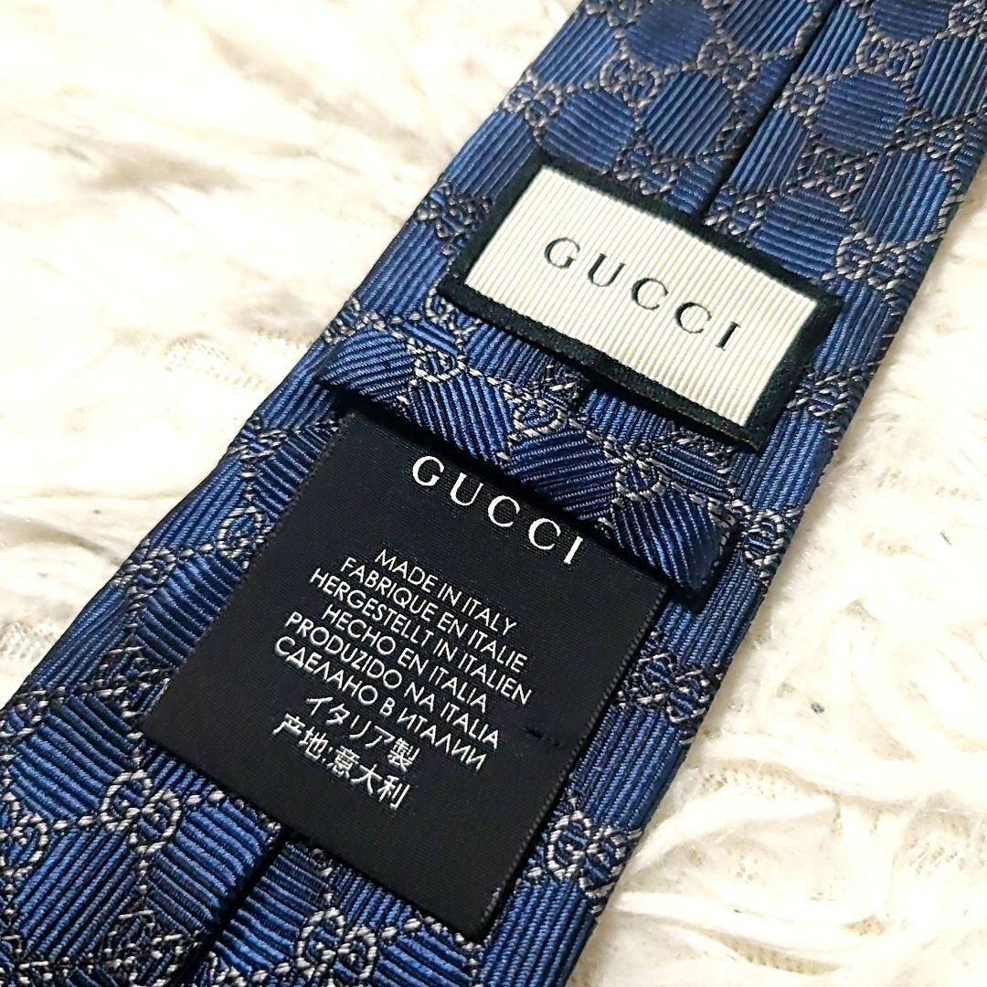 美品 希少 細身 ✨️ GUCCI ネクタイ GG柄✕幾何学模様 ネイビー
