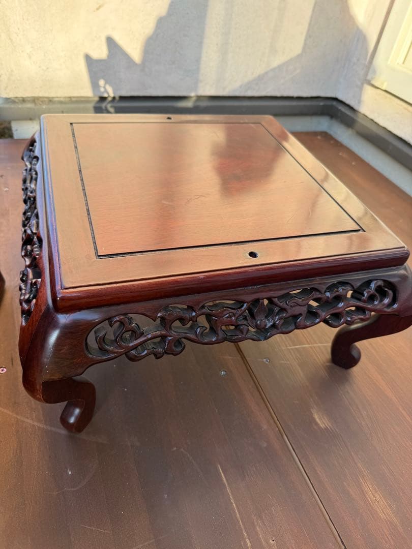 アンティーク　紫檀　花梨唐木透かし彫り　猫脚　盆栽台　和裁　唐木飾り年代物