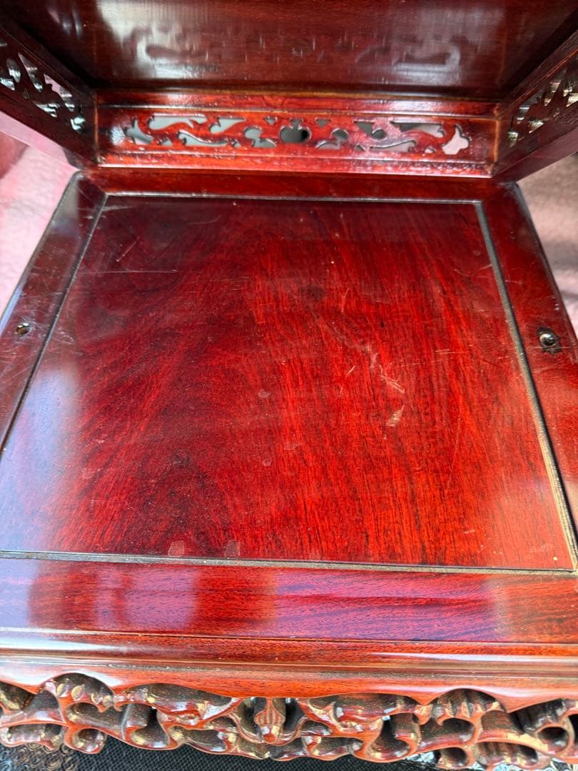 アンティーク　紫檀　花梨唐木透かし彫り　猫脚　盆栽台　和裁　唐木飾り年代物